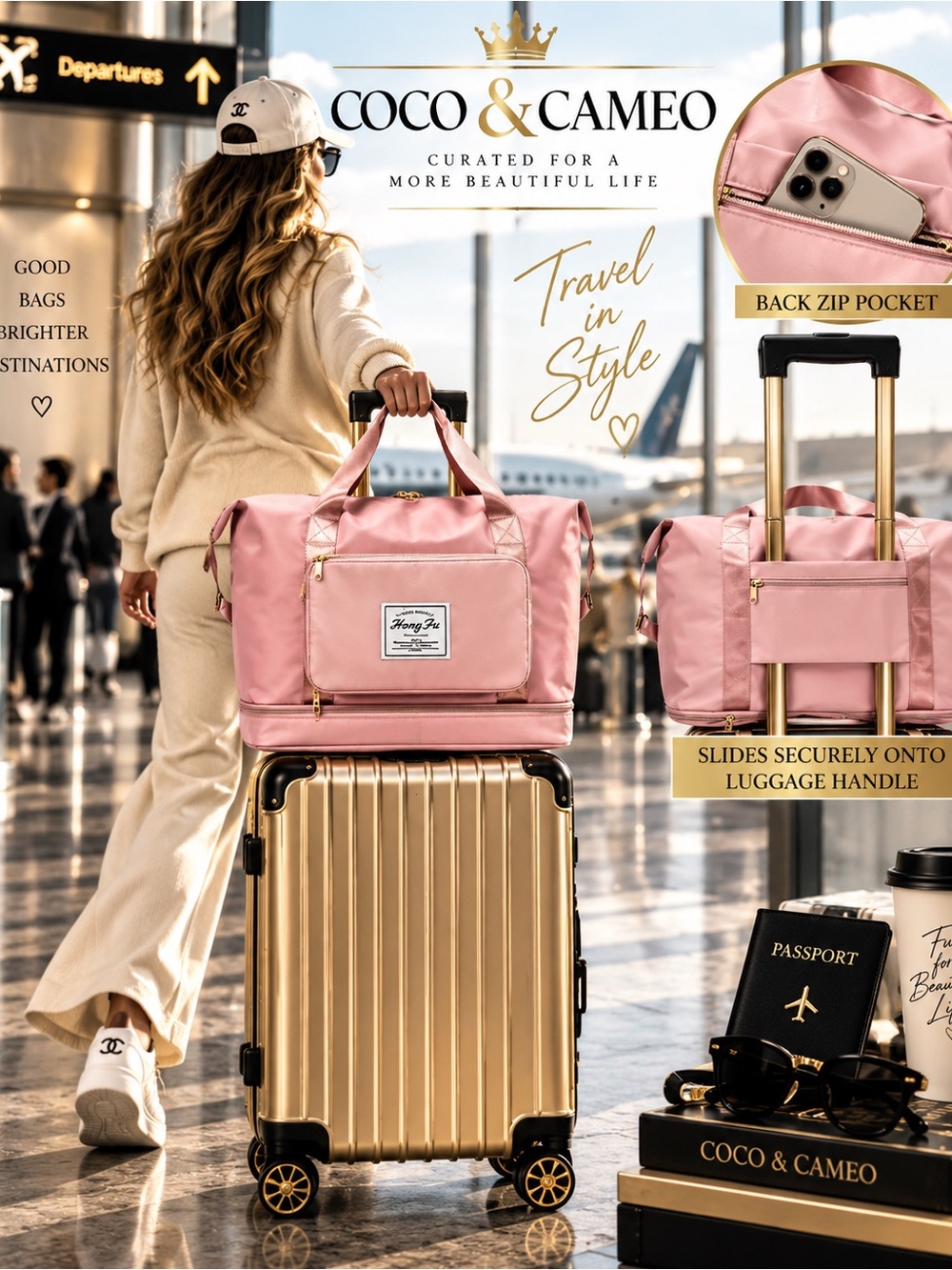 Pink Waterproof Lightweight Foldable Expandable Travel Weekender Bag